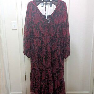 Torrid NWT New Tea Length Clip Dot Open Back Aline Dress Paisley Red Black 2X